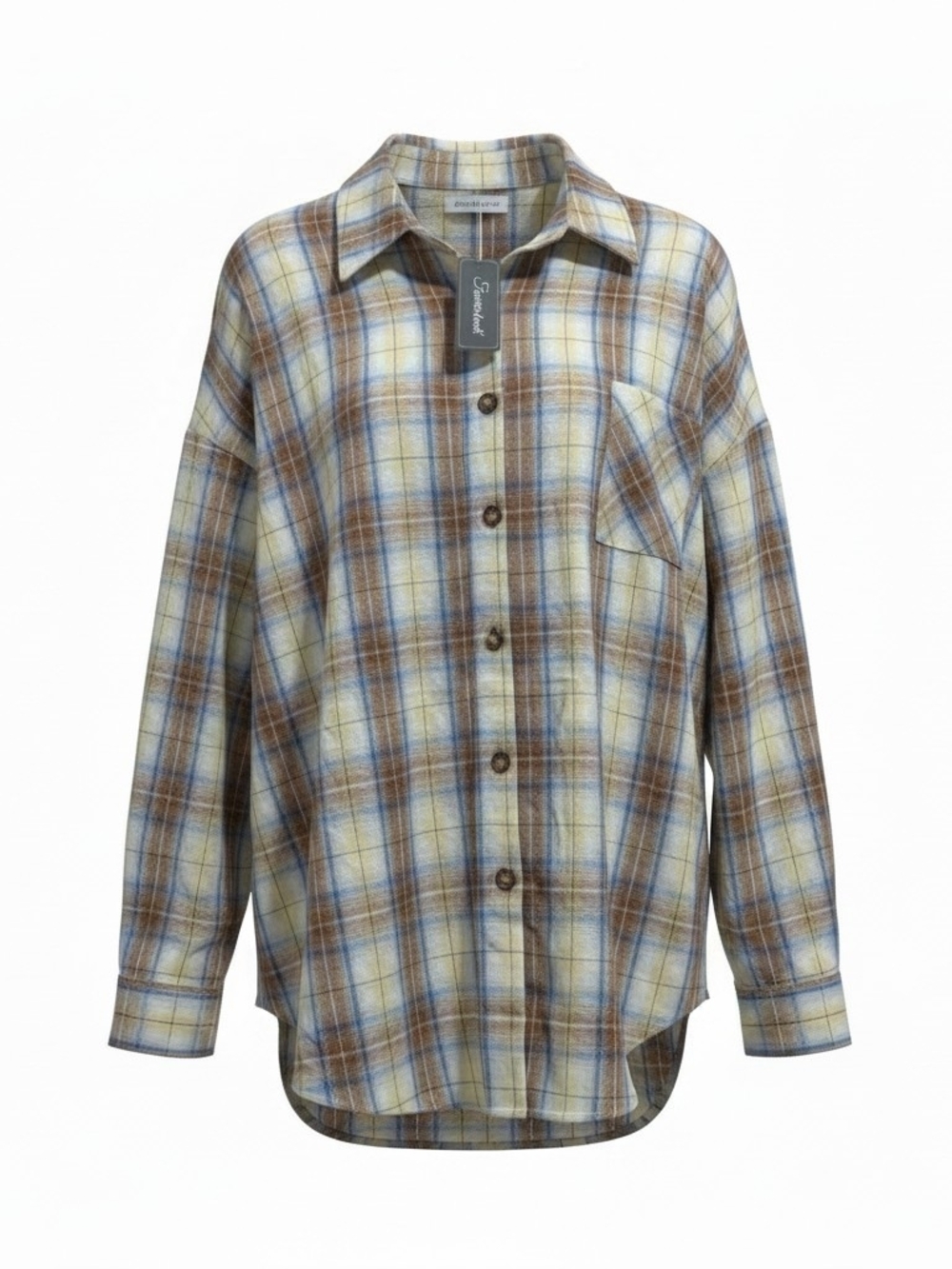 Casual Plaid Button-Down Shirt in Blue & Brown